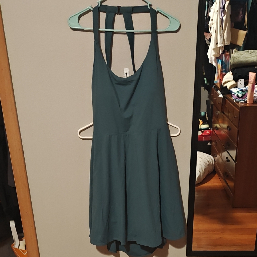 HALARA Teal Backless Dress